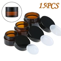 15pcs 5g 10g 15g 20g 30g 50g empty amber glass jar pot cosmetic lotion lip balm face hand cream refillable storage cases