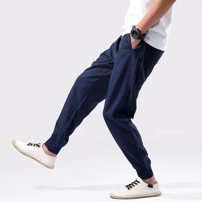 

Chinese Style New Men's Thin Casual Pencil Pants Washed Harem Pants Men's Brand Design Slim Straight Solid Color Pants