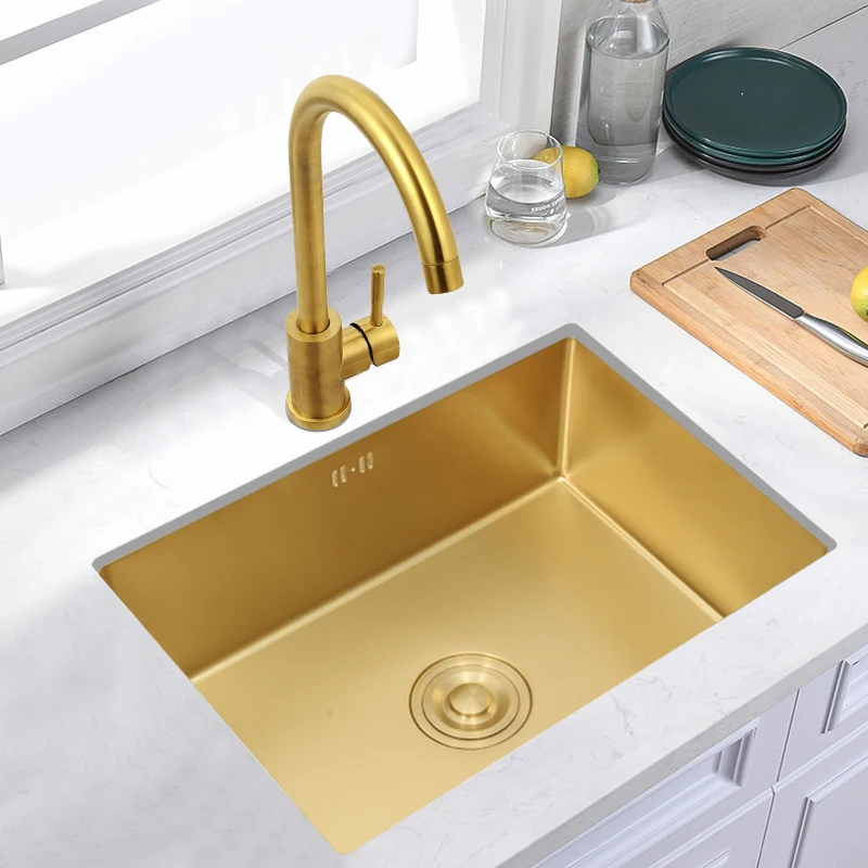 

Nano-local Gold Stainless Steel Handmade Bar Sink Single Slot Small Mini Kitchen Sink Embedded 45x45cm Small Kitchen Sink