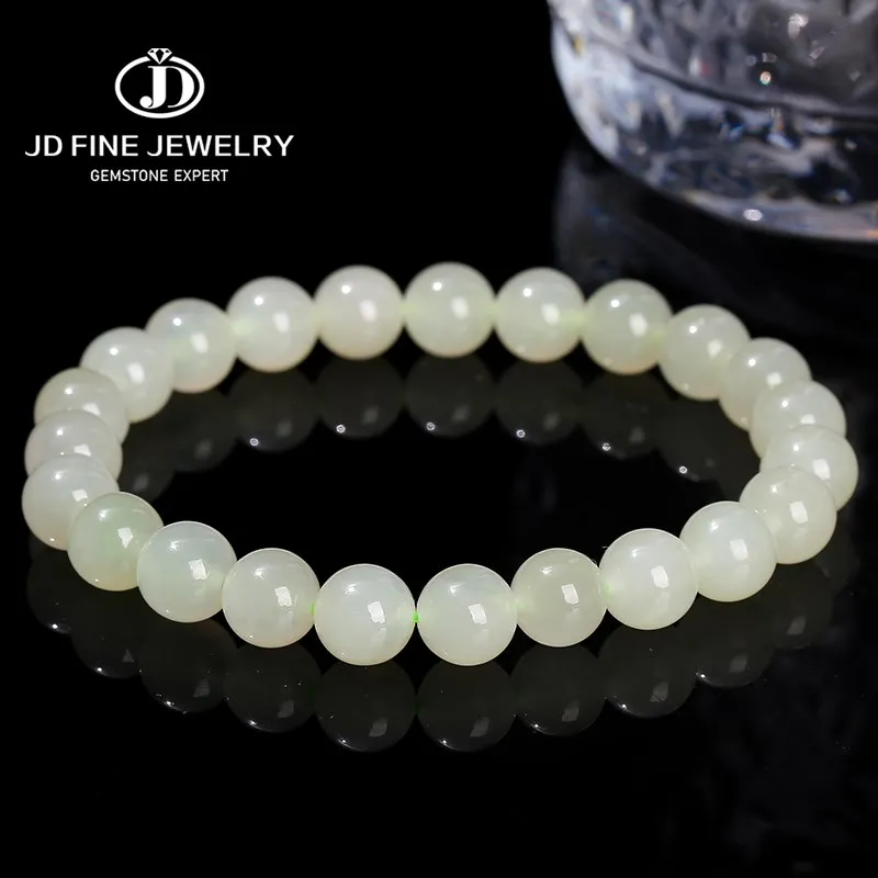 

JD Natural Light Green Hetian Jade Bracelet Women Chinese Style Lucky Wealth Energy Bead Stretch Bangles Vintage Couples Jewlery
