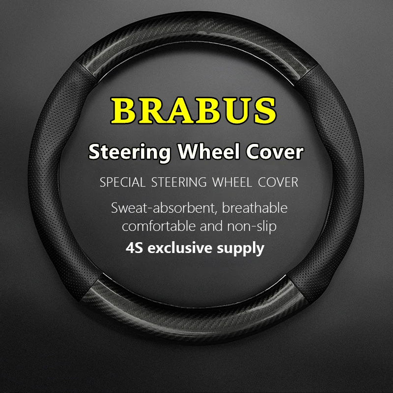 

For BRABUS Steering Wheel Cover Genuine Leather Carbon Fiber Fiber Leather