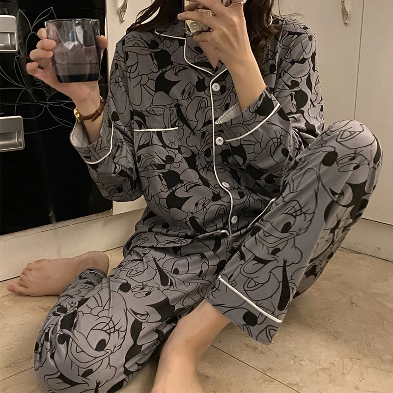 

Осенняя пижама Disney, женская пижама для сна и отдыха, Женский пижамный комплект с длинным рукавом, мультяшная одежда для сна, модная женская д...