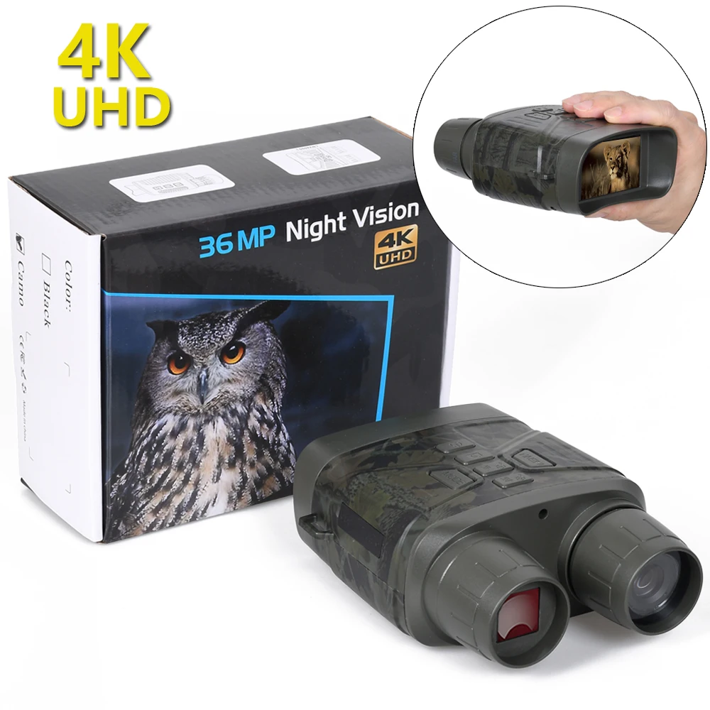4K HD Infrared Optics Night Vision Device 5x Digital Zoom High Magnification Binoculars 36MP Video/Photo Hunting Camera