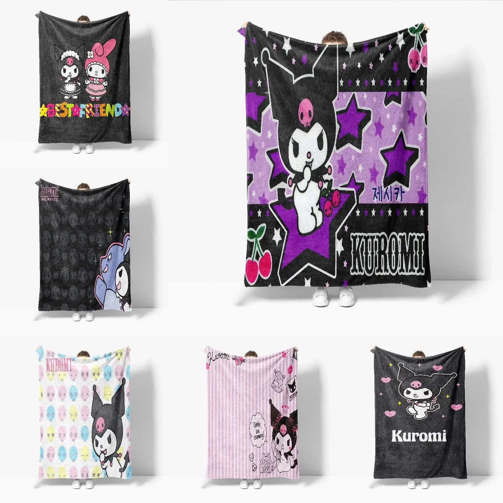 

New Sanrio Kuromi Printed Cute Blanket Cover Blanket Conditioning Blanket Flannel Children's Lunch Break Blanket The Best Gift