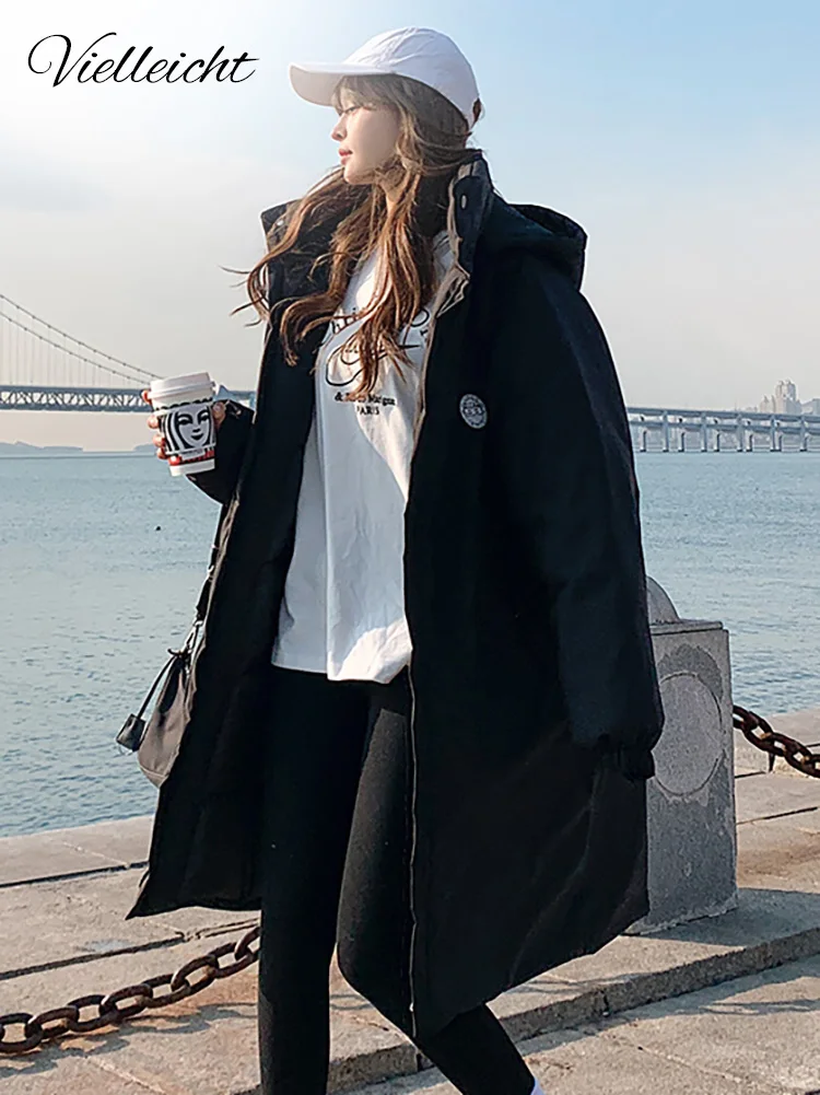 Vielleicht Autumn Winter Jacket Women 2022 Thick Warm Hooded Long Parkas Cotton Padded Coat Winter Casual Jacket Female Clothes