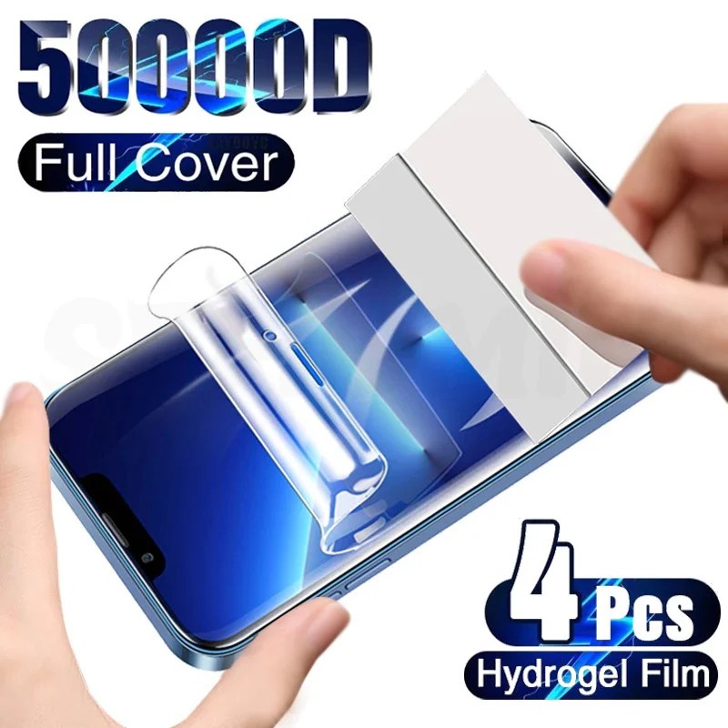 

4Pcs Hydrogel Film Screen Protector For iPhone 13 12 11 14 Pro Max XR XSMax Full Cover Protective On iPhone 8 7 6 6S Plus Not Gl