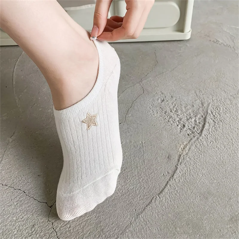10Pairs Cotton Women's White Boat Socks Cartoon Pattern Bear Flower Casual Summer Breathable Cute Socks Short Happy Ankle Sock