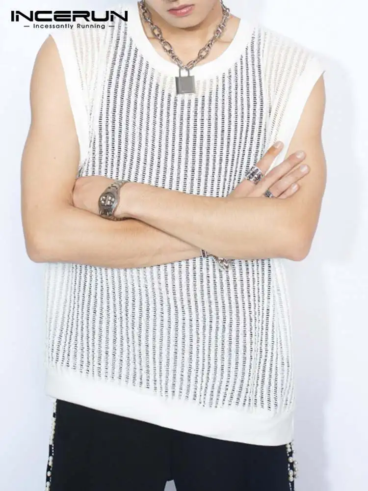 

INCERUN 2022 мужские майки однотонные сетчатые прозрачные Свободные повседневные жилеты уличная одежда для отдыха Сексуальная мужская одежда д...