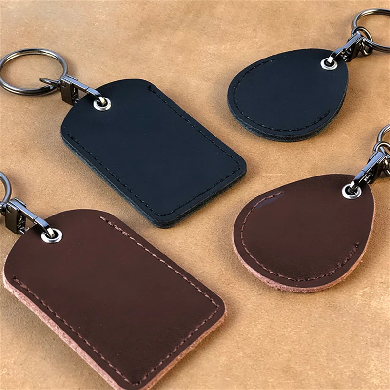 Vintage PU Leather Keychain Protective Case Door Lock Access Control Tags Card Bag Key Tag Ring