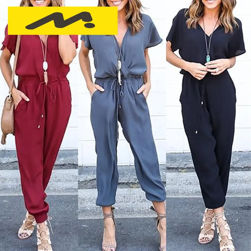 

Casual V Neck Jumpsuit Women Black Lace Up Overall Jumpsuit Jumpsuit 2023 Cotton Ladies Clothing Jump Suits for Women