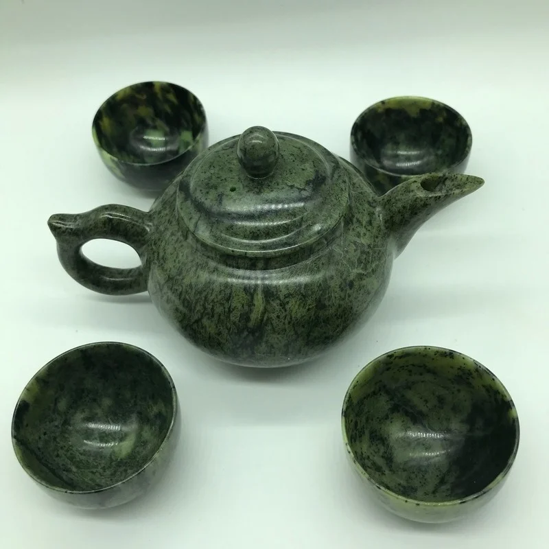 Natural Tibetan Jade Medicine King Stone Wine Cup Set with Magnetic Serpentine Jade Tea Cup Natural Jade Color Random