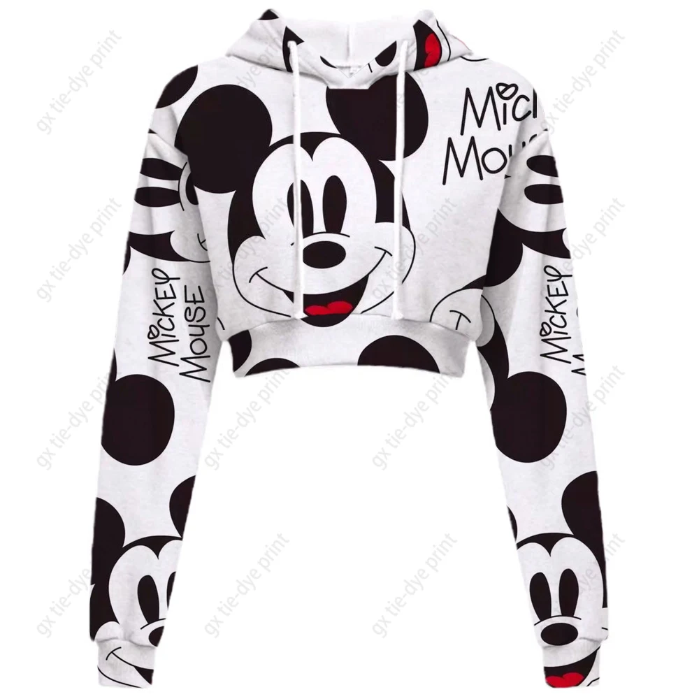 Disney Minnie Mickey Mouse Print Women Hoodies Streetwear Korean Teen Girls Crop Top Pullover Blouse Harajuku Clothes Sudaderas