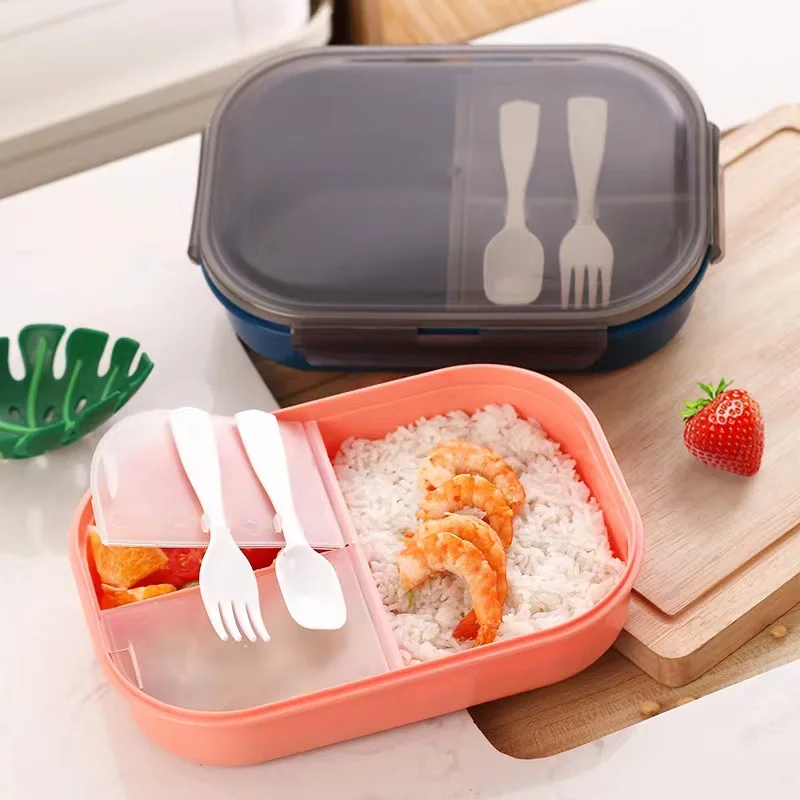 

Lunch Box for Kids with Fork and Spoon Children's Food Box Free Cutlery Thickened Sealed Three Compartments Can Microwave