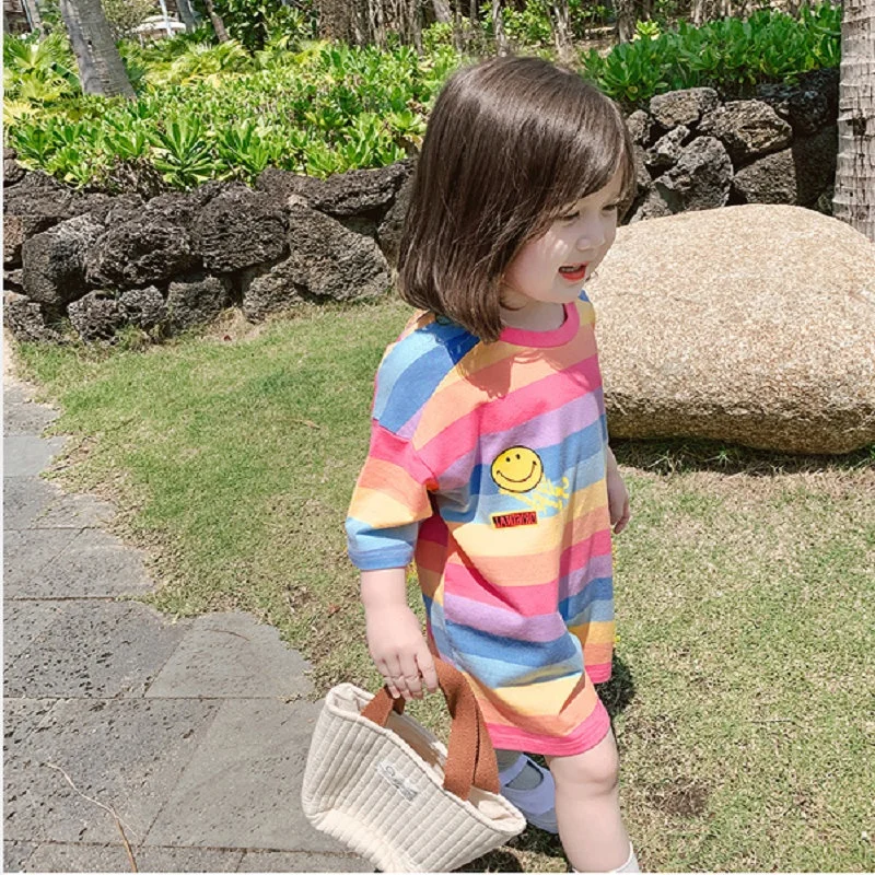 

Girls Clothing T-Shirt Long Rainbow Top Dress Summer Children shirt