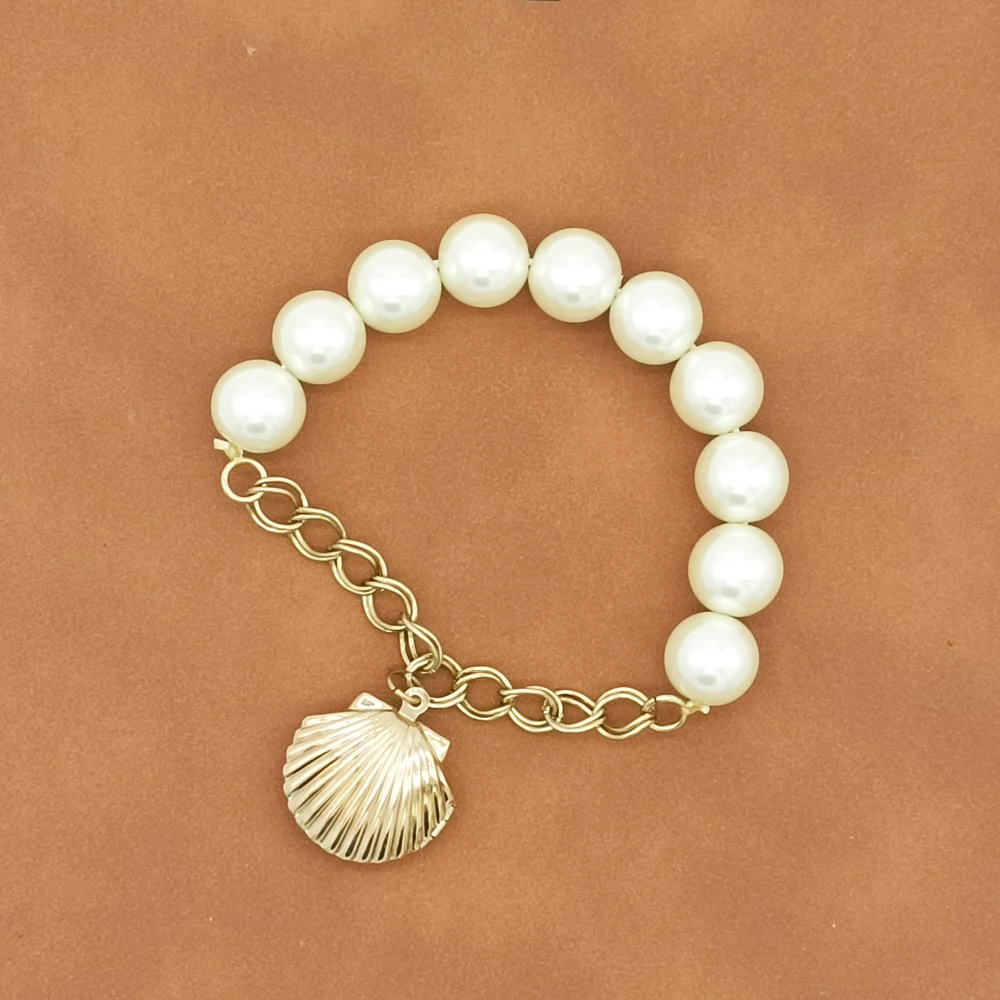 

Cute White Pearl With Metal Shell Charm Bracelet Top Quality Bracelets Jewelry For Women Free Shipping Pulsera