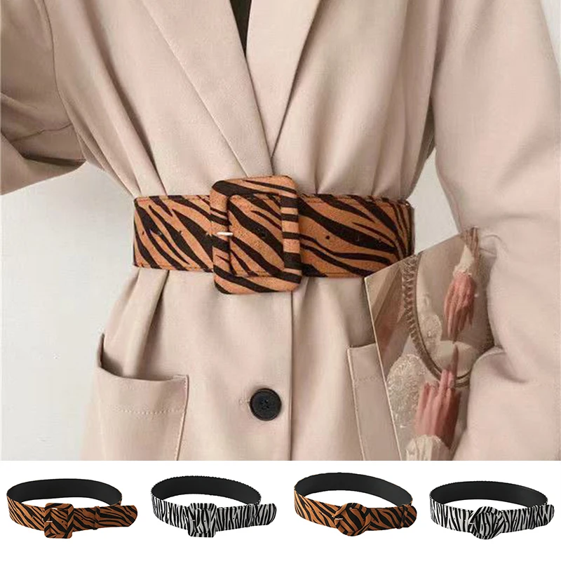

Leopard Print Women Fashion Wide Suede Belt Square Buckle Wide Belts For Ladies Elegant Coat Sweater Dress Waistband Strap Party