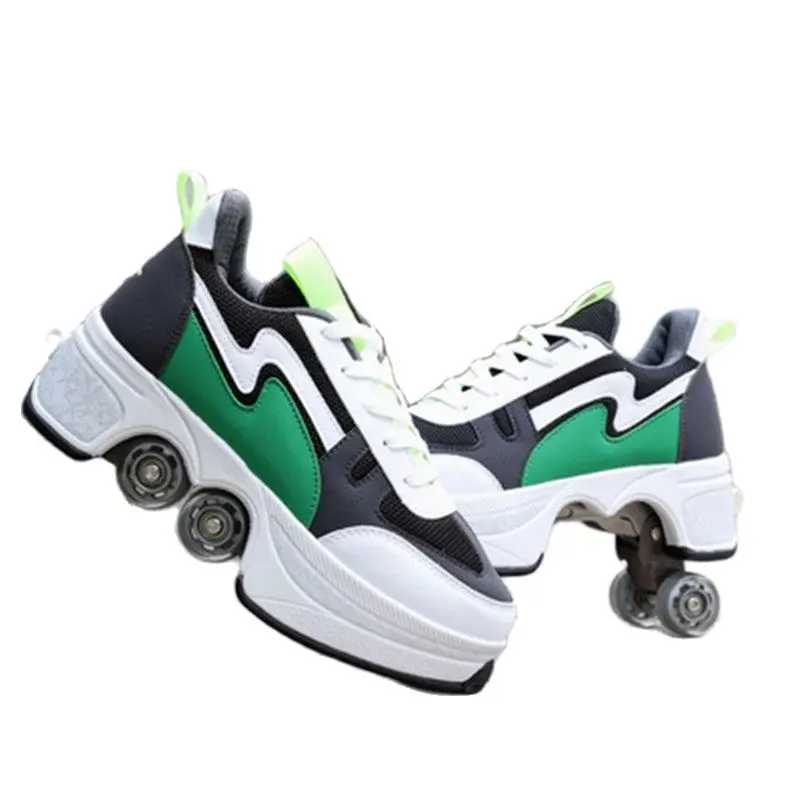 Transformable Roller Skates for Kids Invisible Four Rounds of Running Shoes Pop Out Skates Deformation Parkour Shoes with Wheels