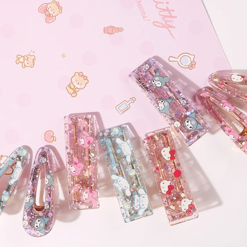 

Sanrios Kuromi Cinnamoroll My Melody Pompom Purins Hellokittys Anime Kawaii Cute Square Hair Clip Bang Clip Hair Accessories