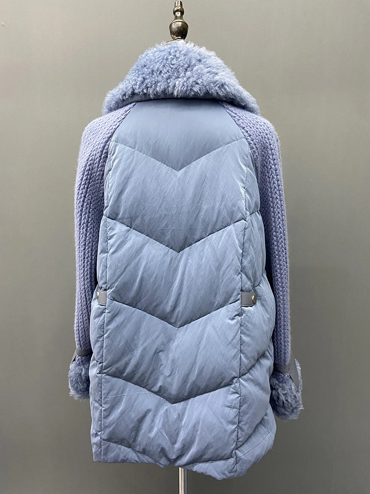 Down Coat With Wool Collar Winter Women Knitting Down Jackets Fashion Blue Short Warm Real Fur Coats Parka Female 2022 Clothes enlarge