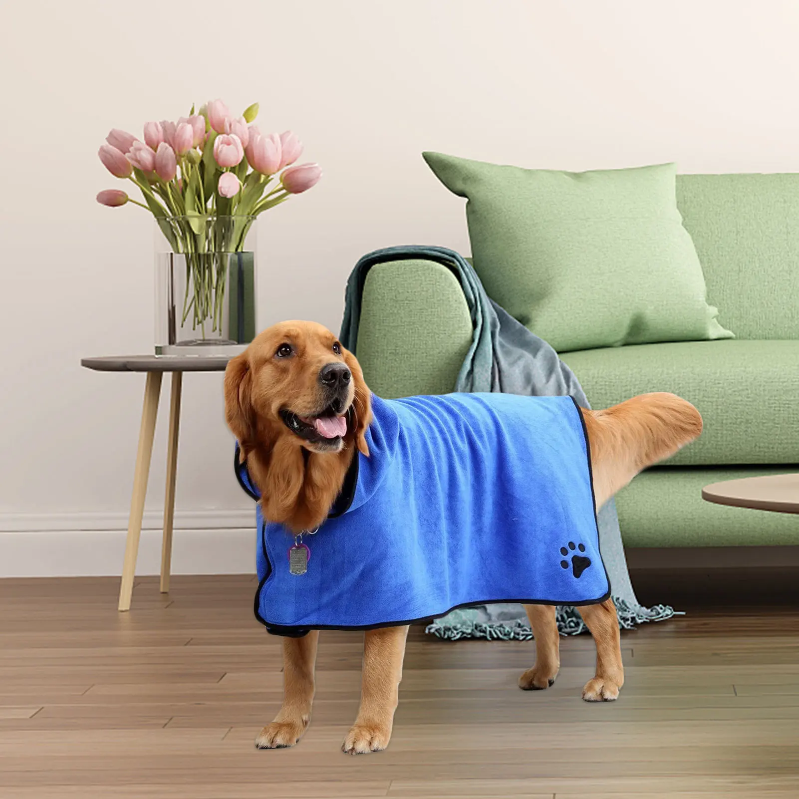 

Dog Bathrobe Dog Drying Coat Super Absorbent Soft Pet Bath Towel Dog Dressing Gown Fast Dry Adjustable Warm Dog Bathing Supplies