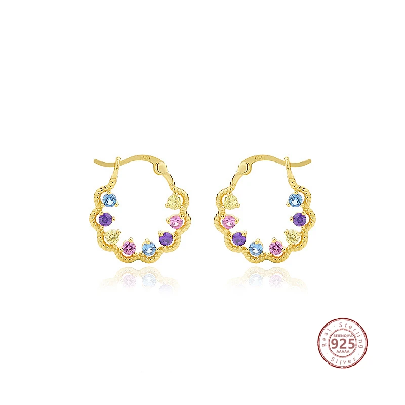 

Original Design 925 Sterling Silver Irregular Geometric Hoop Earrings For Women Fashion Luxury Colorful Zircon Party Jewelry