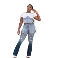 ladies denim flare bodycon jeans women hollow out ripped jeans denim skinny jeans pants female wide leg hole bell bottom jeans