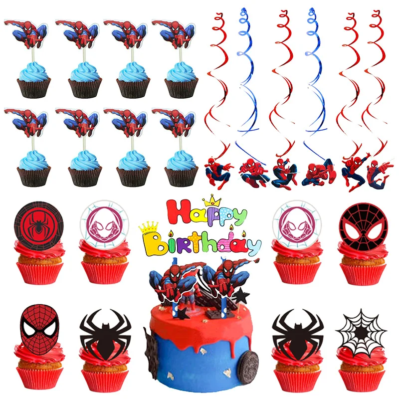 Marvel Spiderman Birthday Party Supplies Decoration Disposable Tableware Cake Topper Toy For Girl Boy |