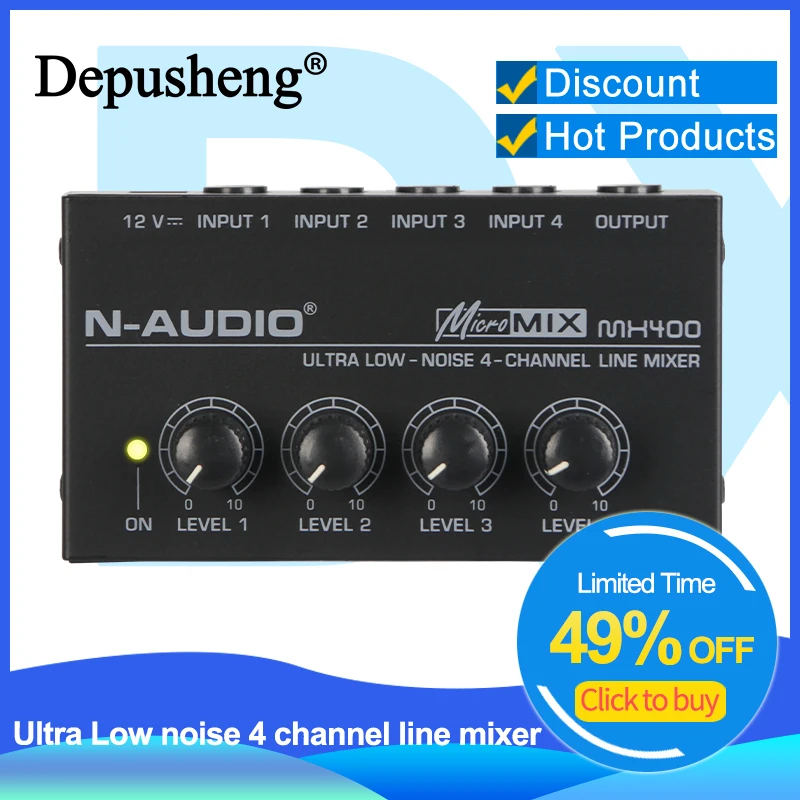 Купи Professional Sound Audio Mixer Depusheng DX400 4 Channels Mixing Console Amplifier Ultra Compact Low Noise Line Mono Interface за 1,885 рублей в магазине AliExpress