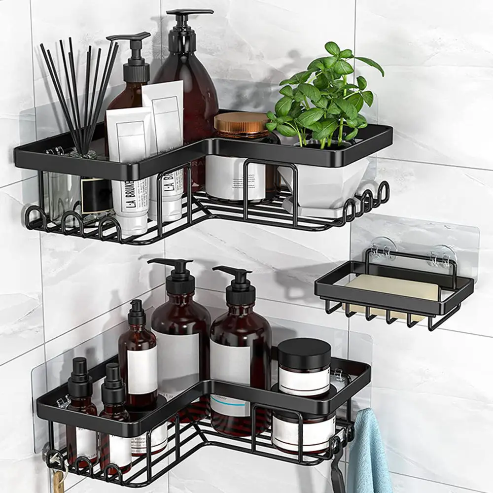 

Wall Mounted Bathroom Corner Storage Shelves Shampoo Storage Shelf Cosmetic Holder Punch-Free Metal Shelf Bath Accessories