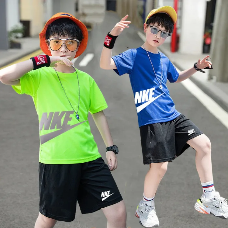 Boys Summer Quick-Drying Sports Suit Big Child Short-Sleeved Shorts Casual Running Basketball Clothes T-Shirt Mesh