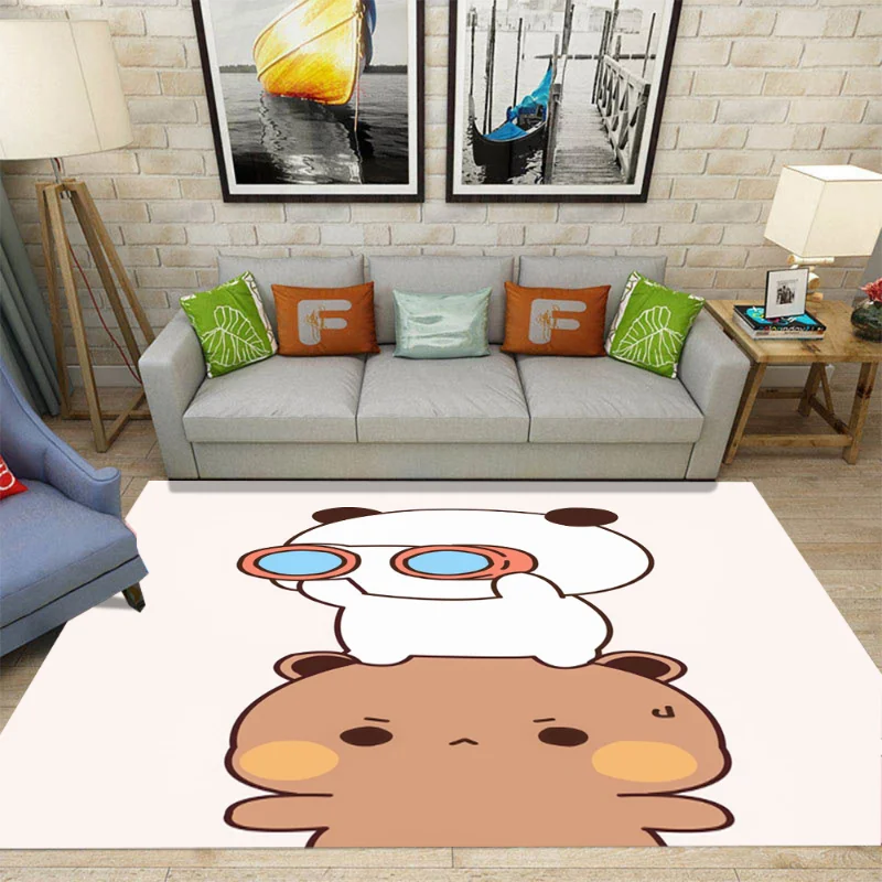 

Peach and Goma Mochi Flannel Carpet Cartoon Pattern Kawaii Bathroom Mat Bedroom Living Room Decorative Aesthetics Entrance Rug