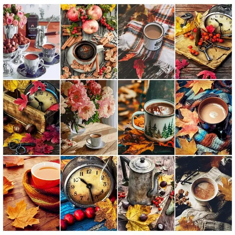 

RUOPOTY Oil Painting By Numbers Maple Leaf Scenery Drawing On Canvas Pictures By Number Coffee Handpainted Kit Wall Art Gift