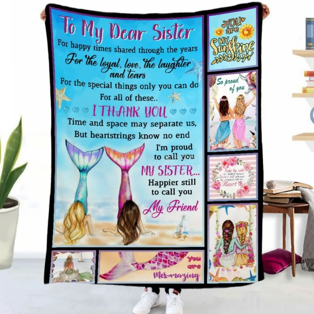 

Give Me My Favorite Sisters 3D Printed Mermaid Blanket Soft Flannel Sofa TV Blankets Dreamy Birthday Gift 150x200cm