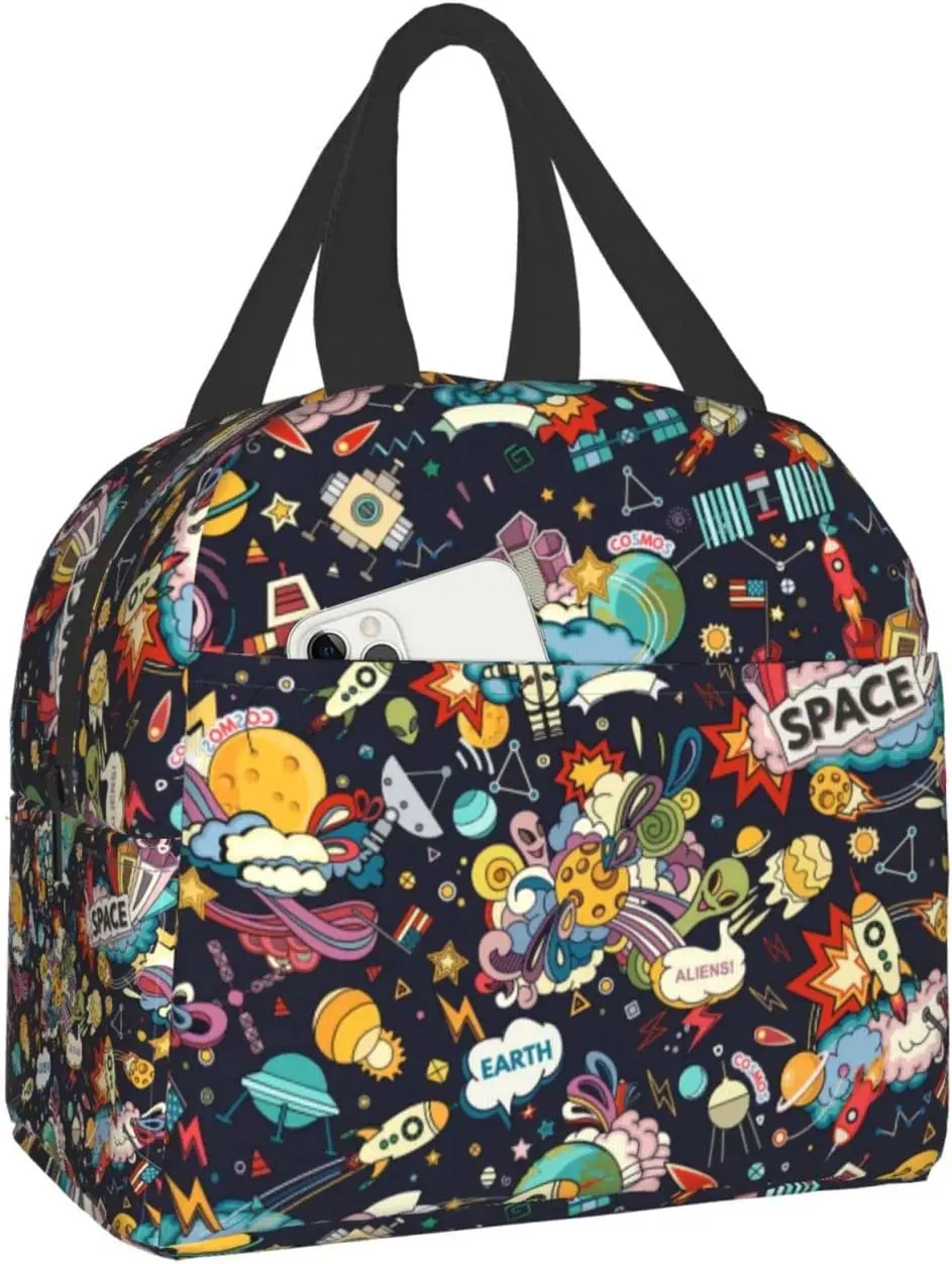 

Ланч-бокс с инопланетянином космосом, астронавтом, ракетной сумкой для ланча с изолированной сумкой-тоутом, коробка для пикника, аниме Ланч-...