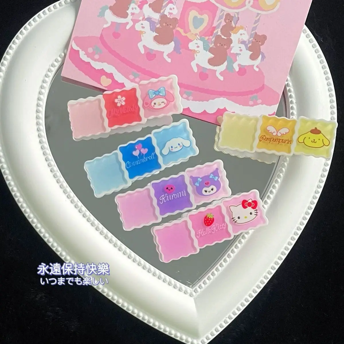 

Sanrio Mymelody Cinnamoroll Kuromi милый мультяшный акриловый зажим с утконосом для девочек простой карамельный цвет заколка Kawaii аксессуары для волос