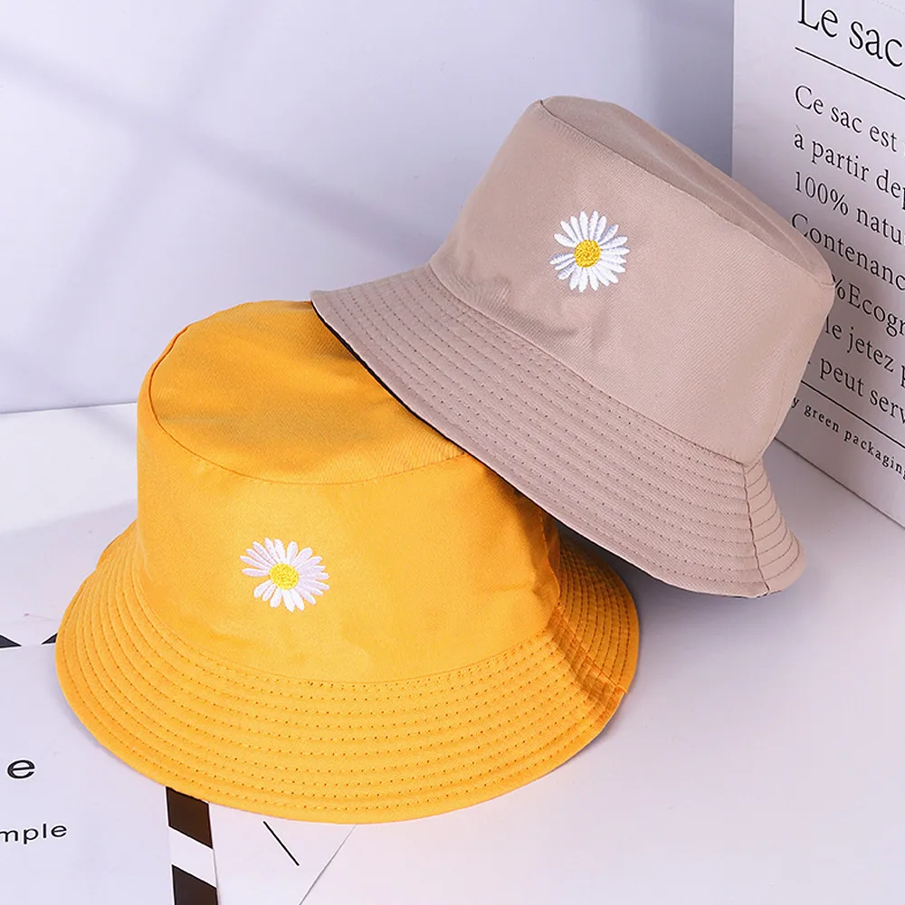 

Fashion Summer Daisy Bucket Hat for Women Printed Reversible Mens Cotton UV Protection Sun Hat Caps Packable