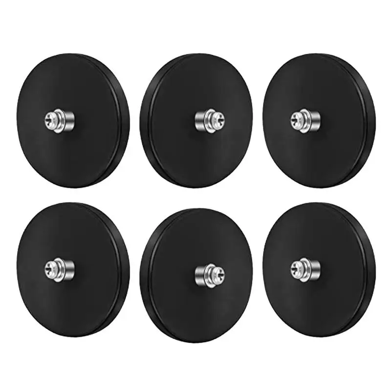 

Rubber Coated Mounting Magnets Safe Black Stud Magnet 6Pcs Painted Surface Waterproof Magnets Threaded Magnet With Bolts Nuts