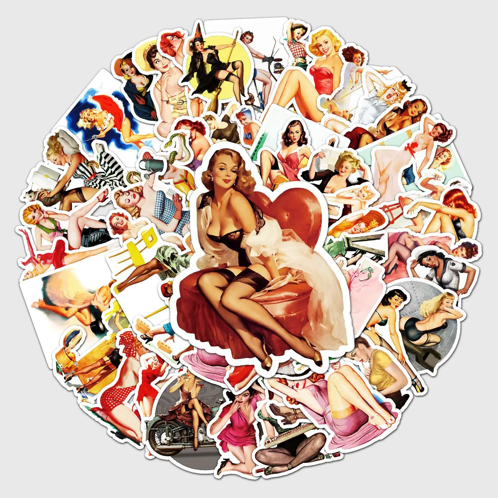 

50Pcs Retro Pinup Girl Stickers Vintage Sexy Beauty Poster Girl Sticker DIY Phone Laptop Luggage Skateboard Scrapbook Water Cup