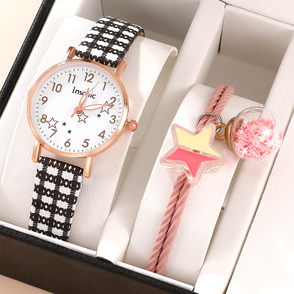

[Headrope Included] Fashion Ladies Watch Korean Leather Quartz WristWatch with Exquisite Hair Accessories Bracelet