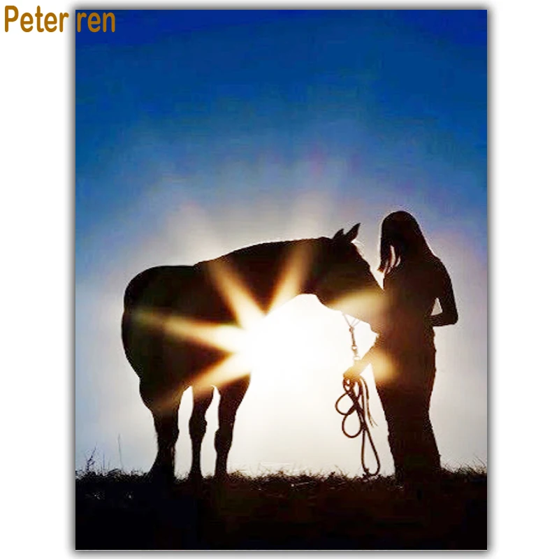 

Diy алмазная живопись девушка и лошадь под солнцем, 3d квадратная Алмазная мозаика, значок, Полный алмаз, искусство и поделки