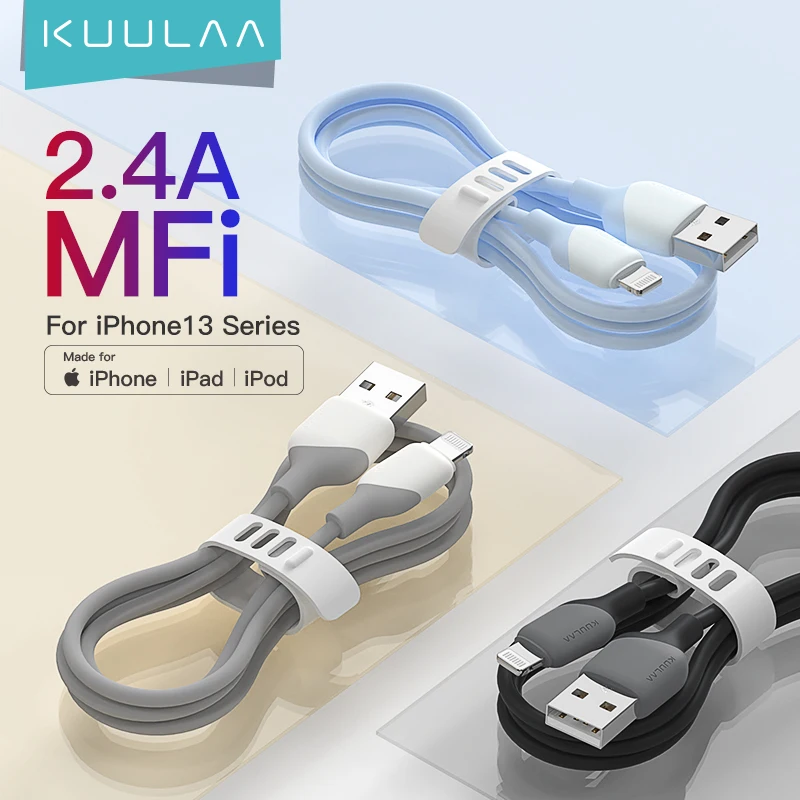 

KUULAA MFi USB Cable For iPhone 13 12 11 Pro Max X XS XR 8 7 6 Plus 2.4A Fast Charging USB Charge Cord Data Cable For Lightning
