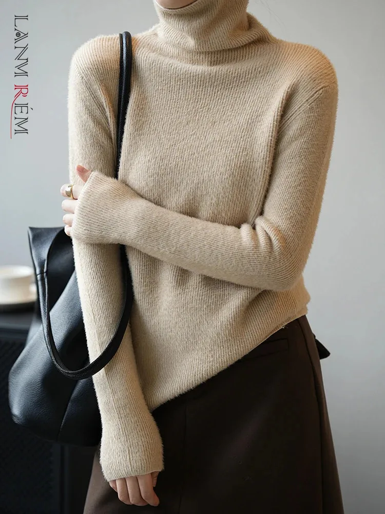 

[LANMREM] 2023 Winter New Turtleneck Knitting Pullover Sweater For Women Long Sleeve Slim Bottoming Warm Female Tops 26D7103