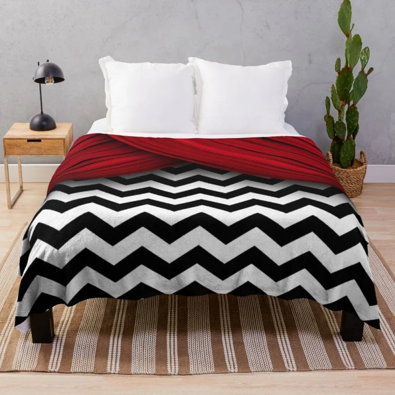 

Twin Peaks Red Curtains Black and White Chevron Throw Blanket comforter blanket microfiber fabric soft plaid