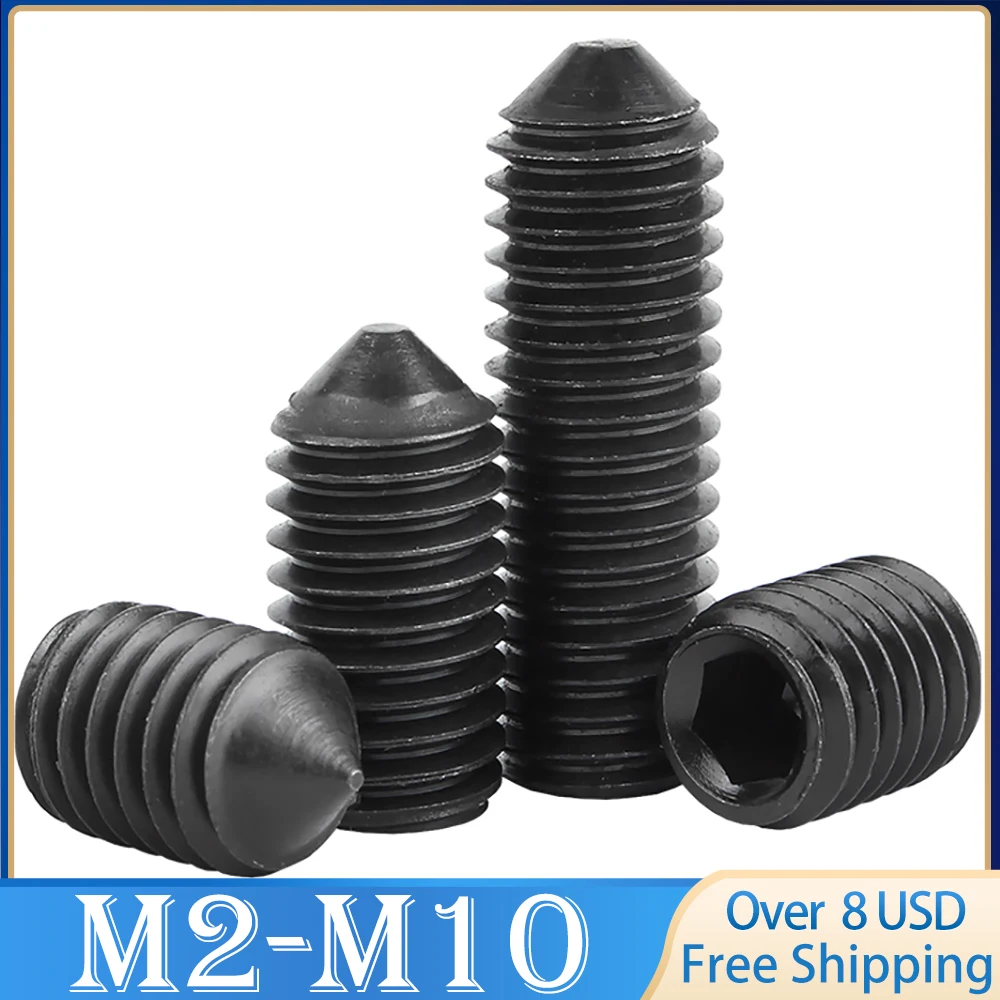 

M2 M2.5 M3 M4 M5 M6 M8 M10 Hex Hexagon Socket Cone Point Grub 12.9 Grade Carbon Steel Set Screws 5~100 Pcs Allen Head Set Bolts