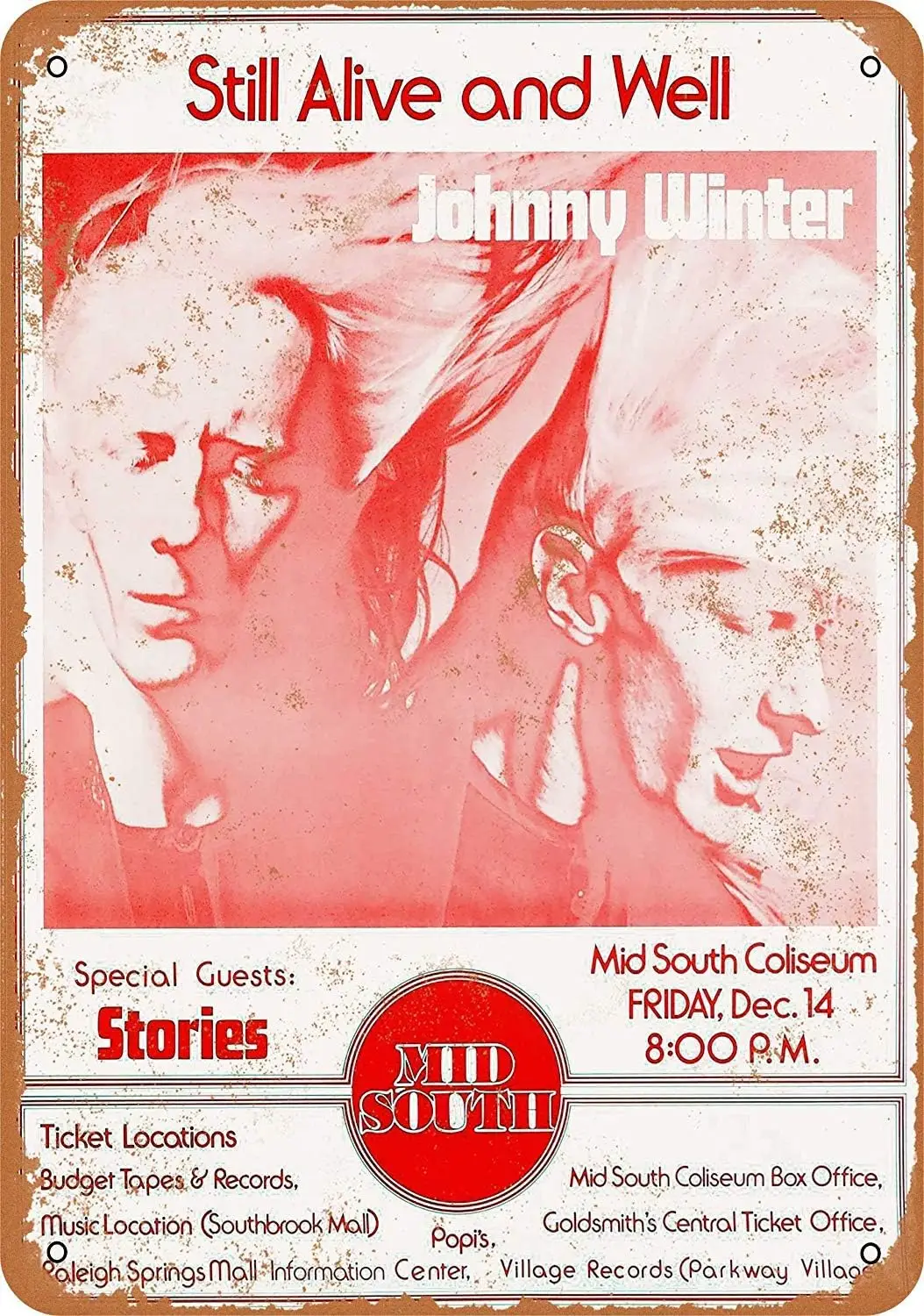 8x12 Metl Sgn - Johnny Wnter n Memphs Vntge Ретро Wll Декор Домашний декор