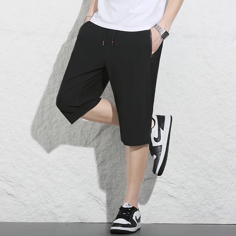 New Summer Thin Men'S Elastic Quick Dry Casual Sports Shorts Loose And Stylish Versatile Ice Silk Straight Leg 7-Point Trousers
