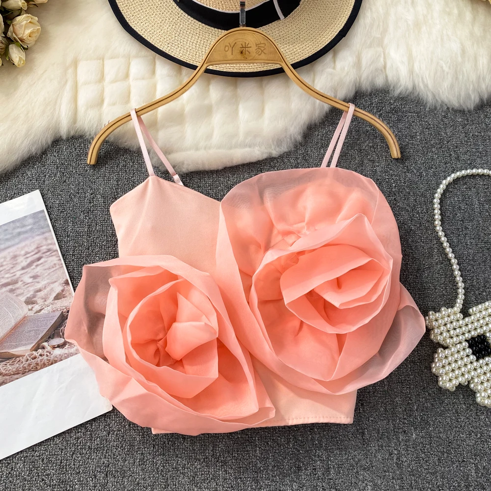 

Женский сексуальный сетчатый топ, пляжный стиль, однотонные майки с цветочным принтом, Лидер продаж, милый короткий топ без рукавов с открытыми плечами и складками, женский