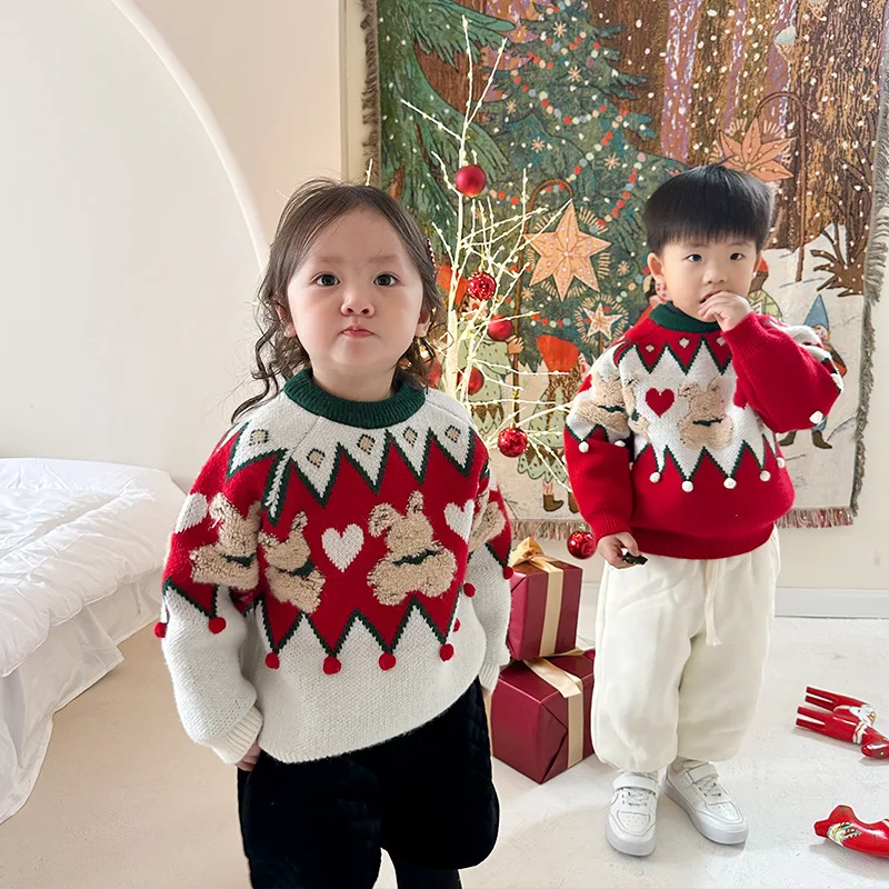 

Christmas Children Sweater Autumn Clothing 1-8 Years Baby Girls Boys Knitwear Pullover Knitted Sweater 2022 Kids Party Sweaters