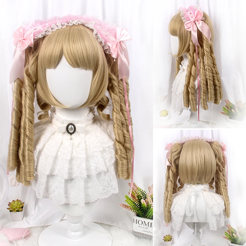 Длинный Вьющийся Синтетический Парик REEWES С Двойным Хвостом В Стиле Лолиты Челка