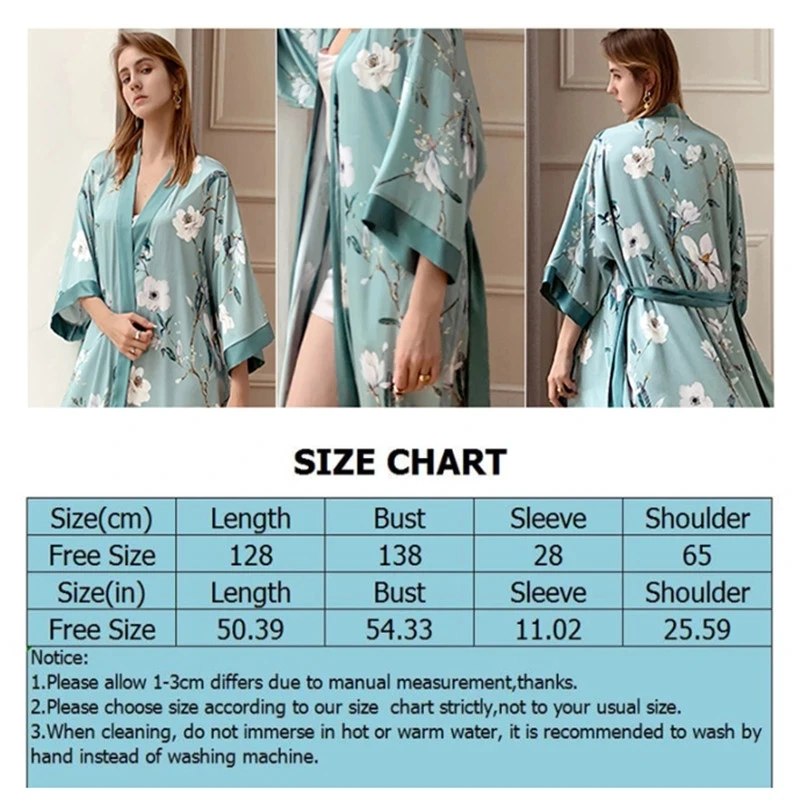 Soft Floral Robes Women Long Bathrobe Satin Kimono Bath Robe Sleepwear Dressing Gown Female Nightwear Home Wear Clothes